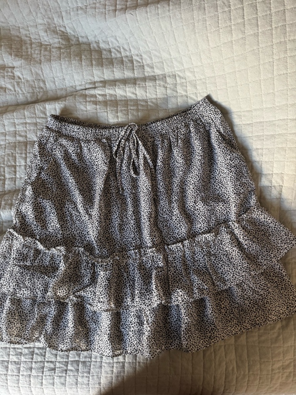 Sienna Sky Black & White Ruffle Tie-Waist Mini Skirt
